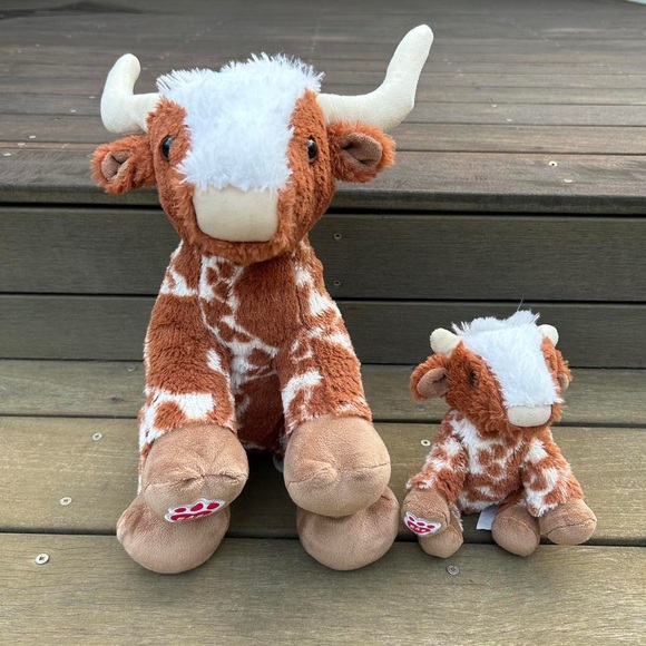 Build-A-Bear Brown/White Longhorn Cow Plush Stuffed Animal w/ Baby